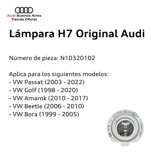 Lámpara H7 Audi A1 2011 Al 2016
