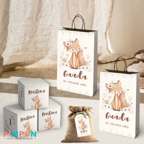 Kit Imprimible Bosque Encantado Zorro Floral Editables