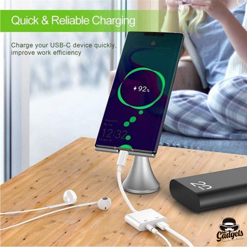 Imagen 8 de 10 de Adaptador Usb Tipo C A Puerto De Carga Tipo C Y Audio 3.5mm