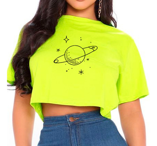 Cro Top Para Damas Estampada Diseño Planetas Dibujos