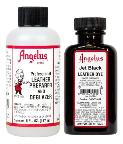 Angelus Set Tinte Preparador Desglasador Para Cuero Negro
