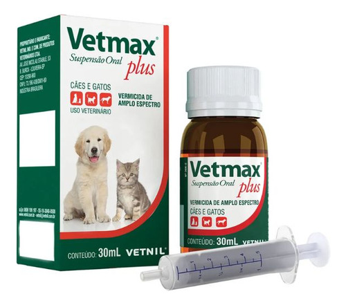 Vetmax Suspensão Oral 30ml Vermífugo Cães E Gatos Vetnil