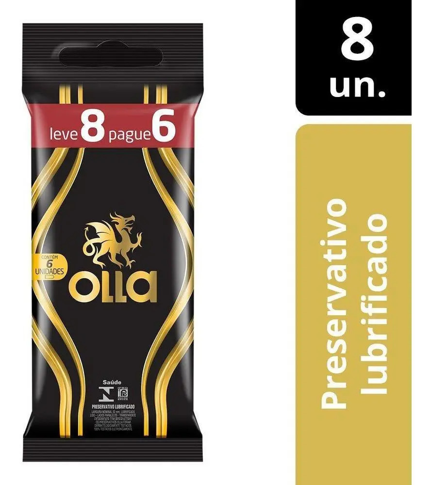 Preservativo Lubrificado Olla Pacote Leve 8 Pague 6 Unidades