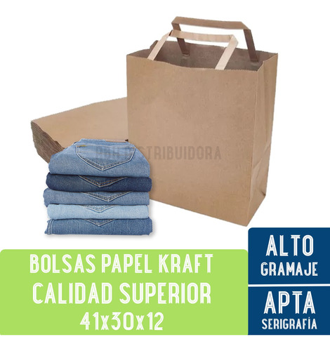 Bolsa Kraft Marron Con Manija 1era Calidad 41x30x12 X100u