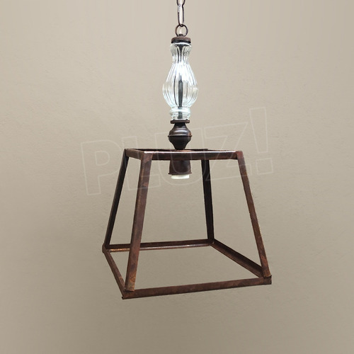 Imagen 2 de 10 de Lámpara Colgante Pirámide Prisma 1 Luz C/vidrio Hierro Óxido
