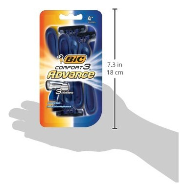 Bic Comfort 3 Advance Razor Desechable, Hombres, 4 Unidades