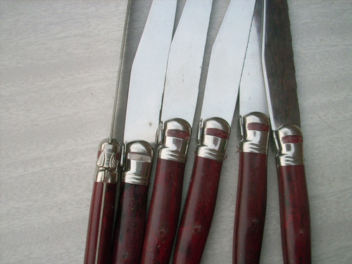 Lote 6 Cuchillos De Mesa Franceses Laguiole Z40c 13 Trempe (Usado)