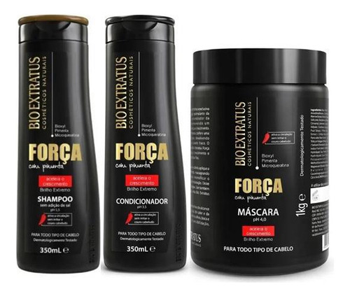 Kit Força Com Pimenta Shampoo Condicionador 350ml Máscara