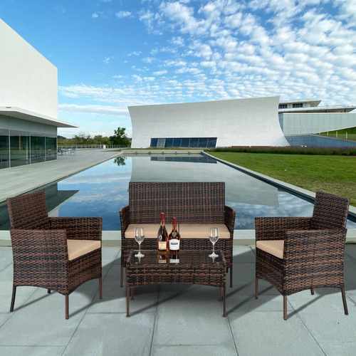 Último Set De 4 Sofa Mesa Para Jardín Tipo Rattan (Usado)
