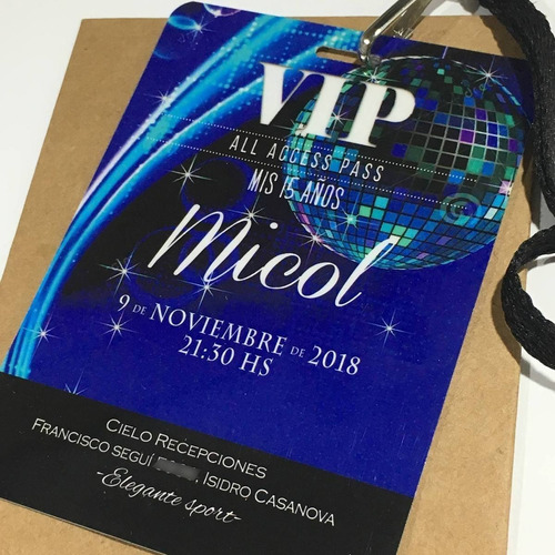 Invitación Vip Simil Pvc 15 Años Pase X50 Cordon C/herraje