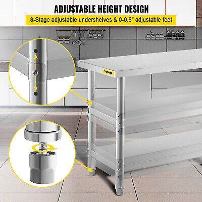 Vevor Stainless Steel Work Prep Table 48 X14 With Under Zzi