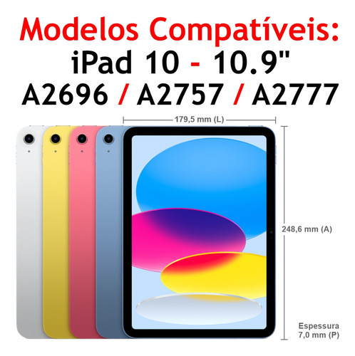 Capa Giratória + Película Para iPad 10 A2696 A2757 A2777 Pre