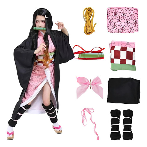 Disfraz Cosplay Nezuko Kamado Anime Kimono Demon Slayer Kamado Nezuko Tanjirou Shinobu Kocho Kimono Traje Para Adultos Fiesta De Halloween