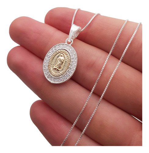 Dije Virgen De Guadalupe Oro Y Plata Con Cadena De Plata 925