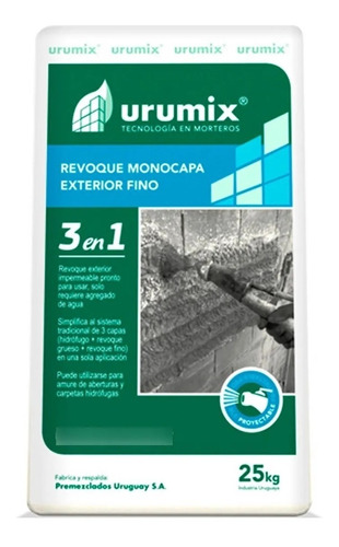 Revoque Fino 3 En 1 25kg Exterior Monocapa Urumix Pf