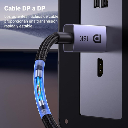 Cable Trenzado Displayport 2.1,16k@30hz,8k@120hz 40gbps Hdr