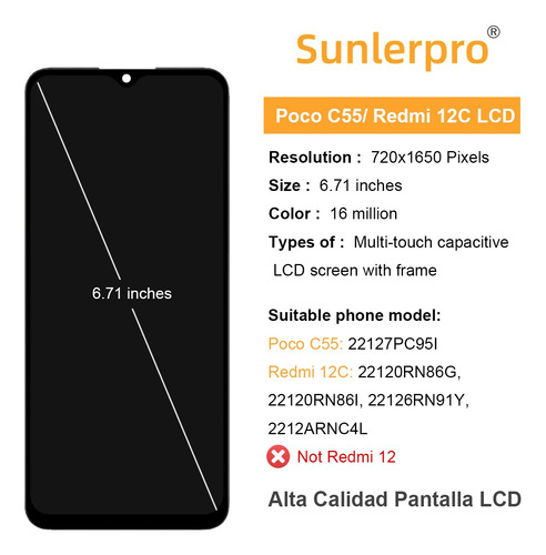 Para Xiaomi Poco C55/ Redmi 12c Pantalla Lcd Con Marco