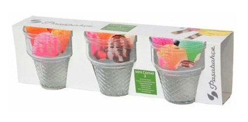Imagen 2 de 2 de Juego Set De 3 Vasos De Helado Mini Cornet De Pasabahce