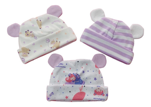 Gorros Para Bebés Prematuros Algodón Orejas Oso,  Set X 3 