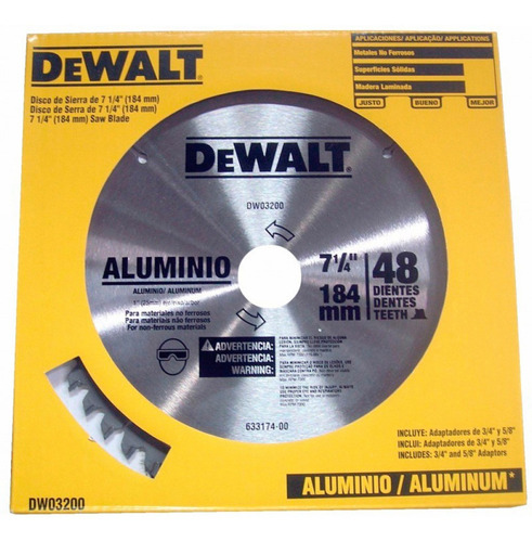 Disco Sierra 7-1/4  48 Dientes Aluminio Dewalt