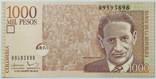 Billete 1000 Pesos 19/ago/2015 Colombia Unc
