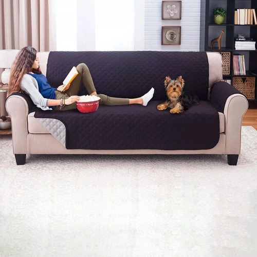 Forro Protector Sofa Doble Faz Café Beige 3 Puestos