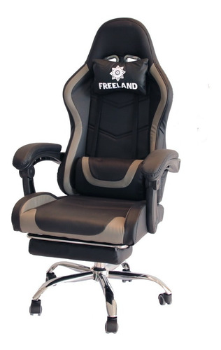 Silla De Escritorio Freeland G-2 Gamer Ergonómica  Negro Y Gris Con Tapizado De Cuero Sintético