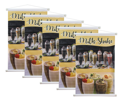 Kit 5 Banners Milk Shake Sabores, Chocolate, Morango