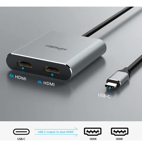 Adaptador Usb C A Hdmi Dual 4k 60hz, Divisor Usb C 2 Monitor