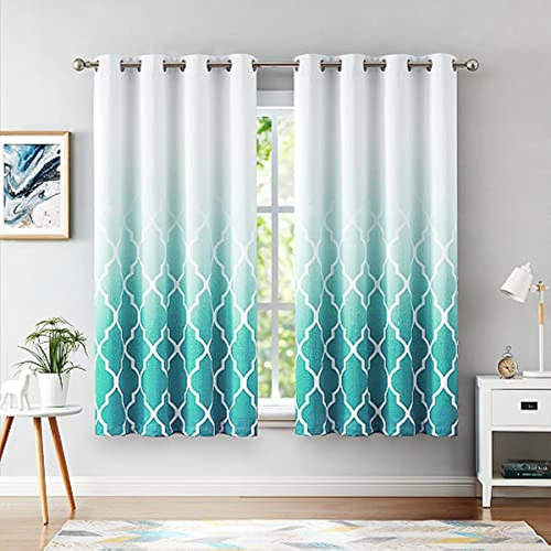 Metro Parlor Teal Ombre 100% Blackout Cortinas Pequeñas Con 