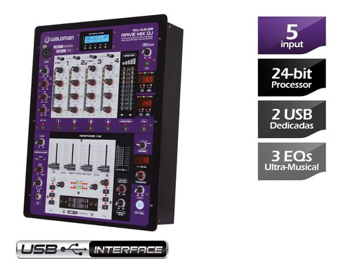 Mixer Para Dj Waldman Rdj-5.2usb Com Interface De Áudio