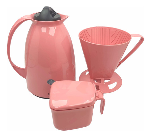 Garrafa Térmica Café Açucareiro Suporte Filtro Coador Rosa