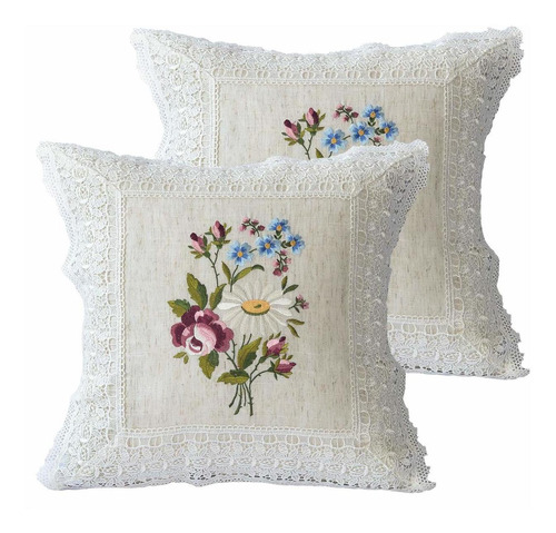 Masaniji Juego 2 Funda Almohada Bordada Floral 18 X 18  Casa