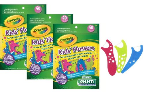 Imagem 1 de 3 de Kit 3 Pacotes Fio Dental Flosser Infantil Gum Com Haste
