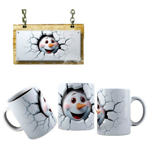 Caneca De Porcelana  Boneco De Neve Alegre,3d 