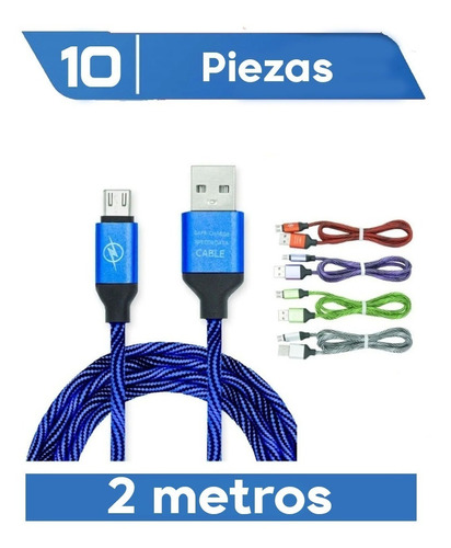 Cable Micro Usb V8 Reforzado De Nylon Rayo - 10 Pzs