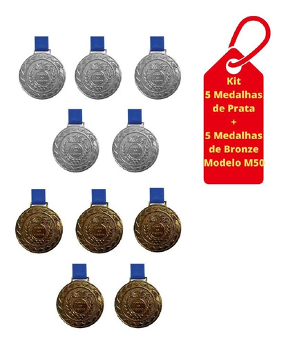 Kit C/5 Medalhas De Prata + 5 Medalhas De Bronze M50 Crespar