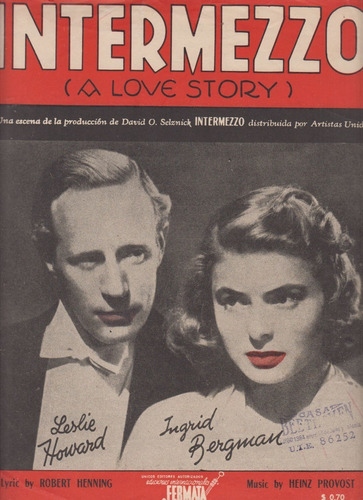 1941 Cine Partitura Intermezzo Ingrid Bergman Leslie Howard 