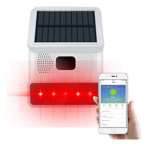 Sirena Alarma Y Baliza Solar Wifi Inteligente 15w C/batería