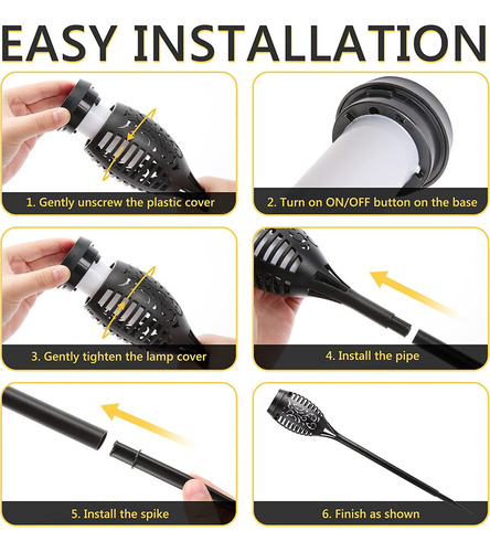 T Lámpara Jardín De Luz Solar Antorcha Impermeable 6pcs/set