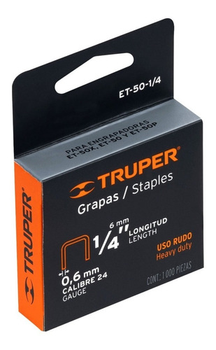 Grapa 1/4  3.000 Pzas Para Engrapadora Et-50 Truper 