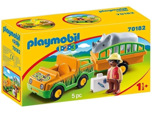 Playmobil 123 Vehiculo Del Zoologico Con Rinoceronte 70182