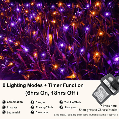 Joomer Luces Led Red Para Halloween Naranja Morado 8 Modos Naranja Y Violeta