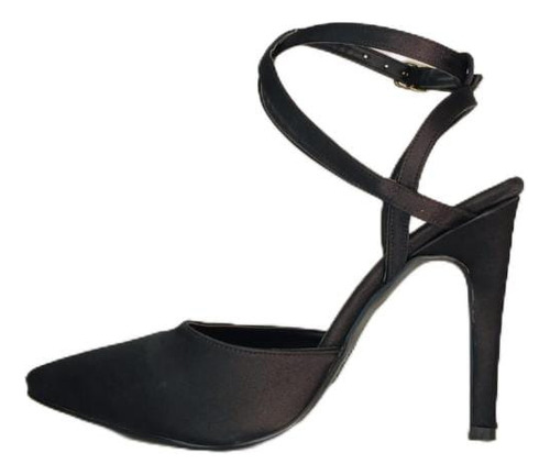 Zapatilla Puntal Negra De Tacón De Aguja Con Pulsera 10cm