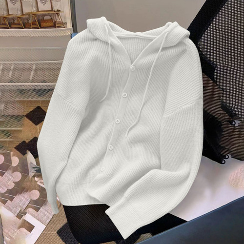 Abrigo Holgado De Manga Larga Para Mujer, Tejido Con Botones