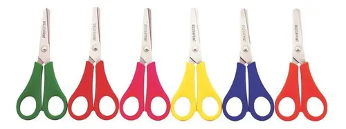 Kit Tesoura Escolar Multiuso Cabo Colorido 13cm Caixa 24 Un