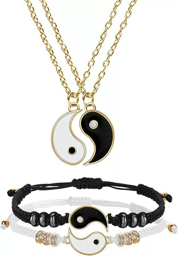 Yin Yang Juego De Pulseras Con Collar, Pulseras Ajustable