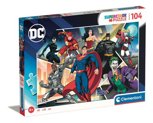 Rompecabezas Batman Superheroes Y Villanos Superman Joker 104 Pz Clementoni Italia Mujer Maravilla Wonder Woman Cyborg Guason Gatubela Catwoman Harley Quinn Flash