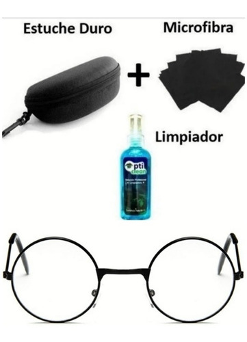 Lentes Redondos Negros Para Computadora Anti-luz Azul + Kit