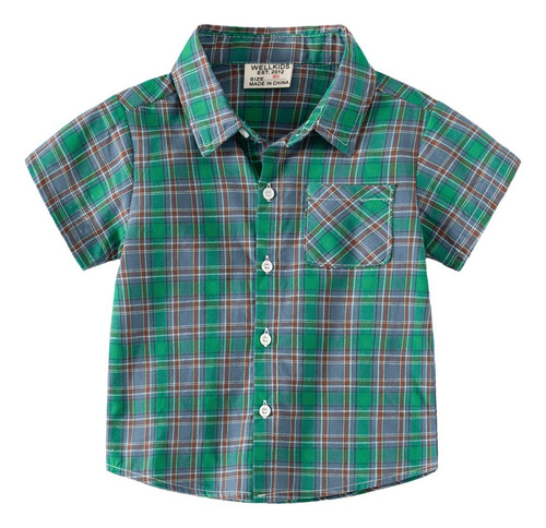 Camisa De Verano Con Solapa De Manga Corta A Cuadros Para Ni
